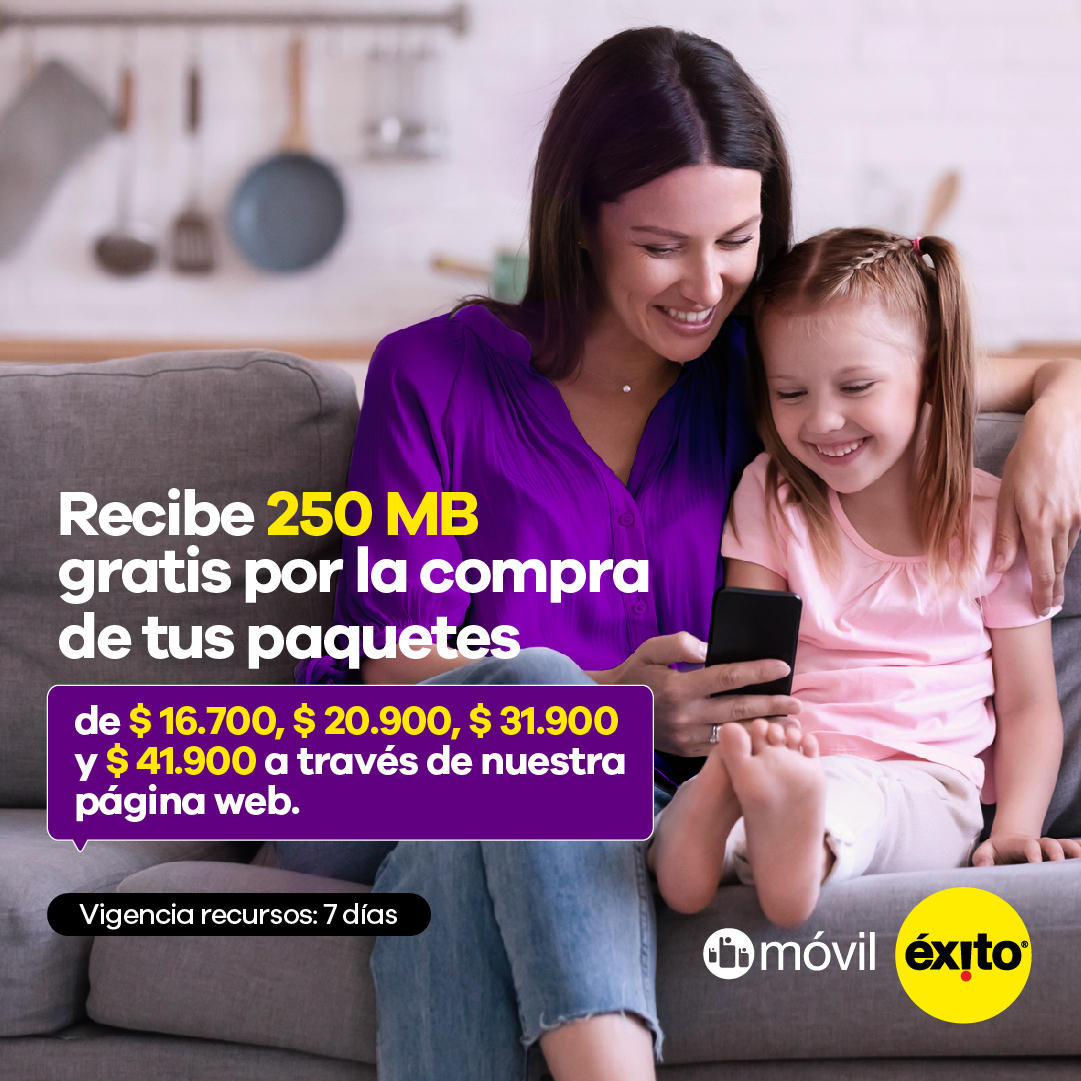Recibe 250 MB adicionales por la compra de tus paquetes 