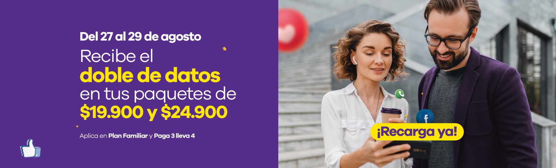 Recibe el doble de datos en tus paquetes de 19.900 y 24.900
