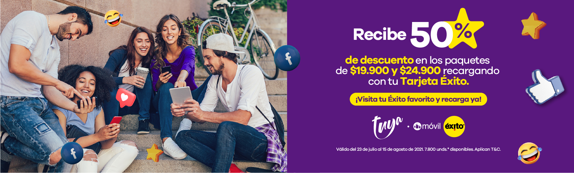 Recibe 50% de descuento en los paquetes de $19.900 y $24.900 recargando con tu tarjeta éxito