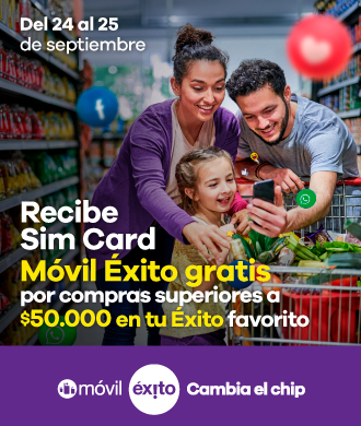 Recibe sim card movil exito gratis por compras superiores a 50.000 en tu éxito favorito