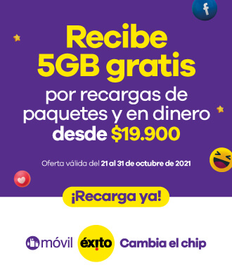 Recibe 5GB GRATIS Por recarga de paquetes y en dinero desde $19.900