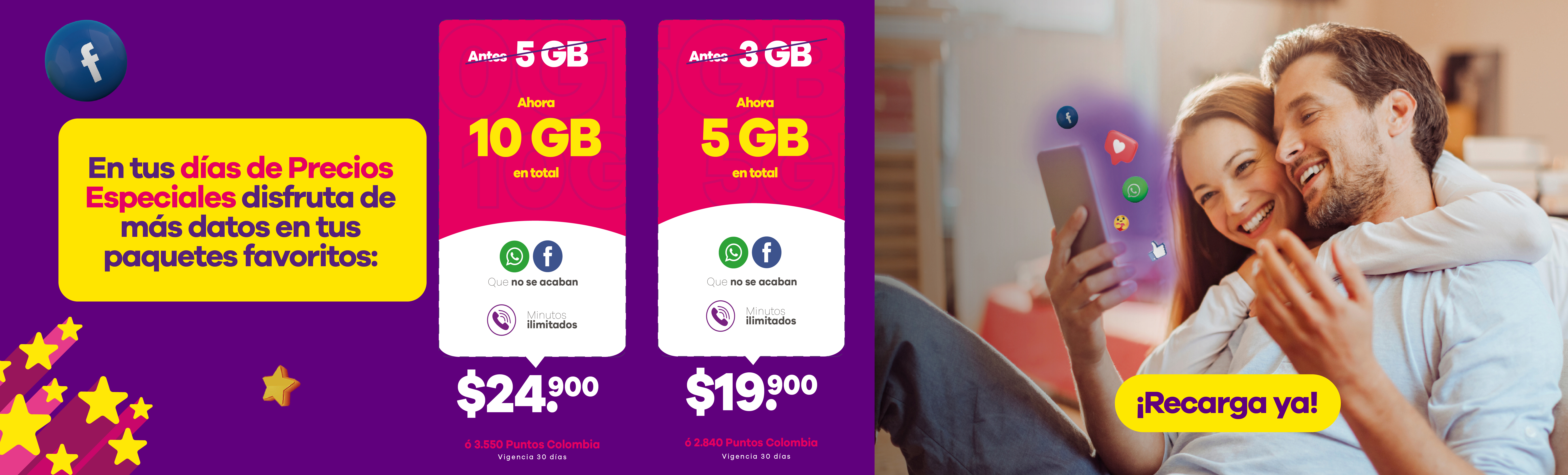 En tus dias de precios especiales disfruta de más datos en tus paquetes favoritos