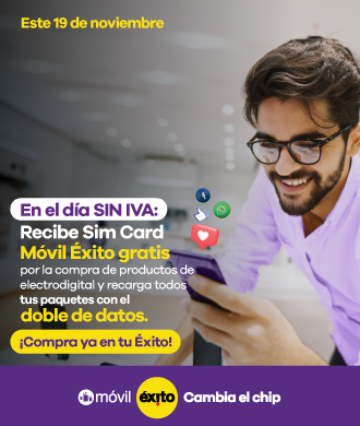 En el dia sin iva recibe sim card movil exito gratis por la compra de productos de electrodigital y recarga todos tus paquetes con el doble de datos