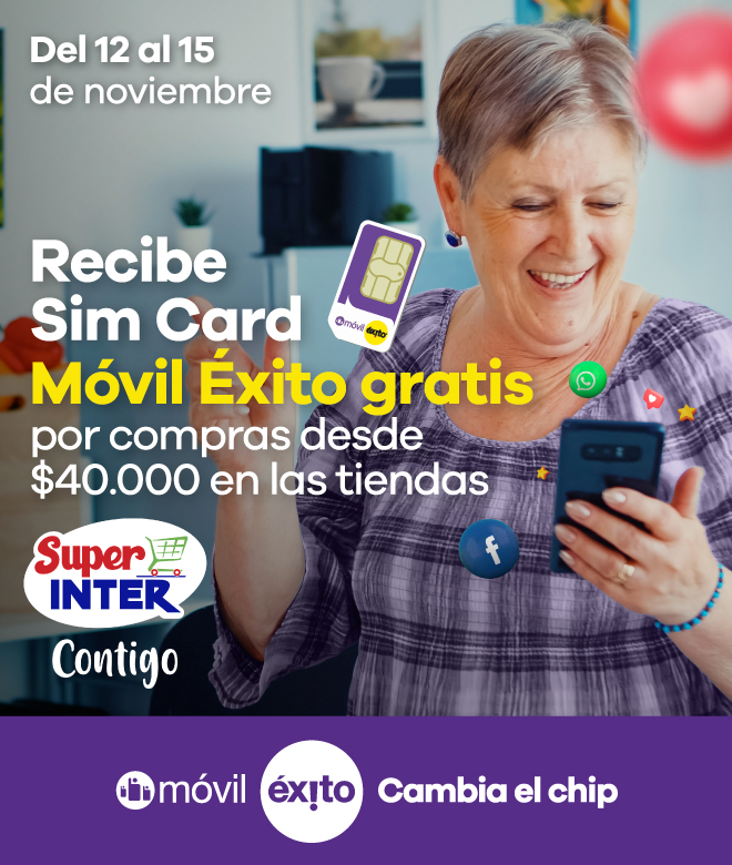 Recibe sim card movil exito gratis por compras desde 40000 en las tiendas