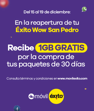 En la reapertura de tu exito wow san pedro recibe 1gb gratis por la compra de tus paquetes de 30 dias