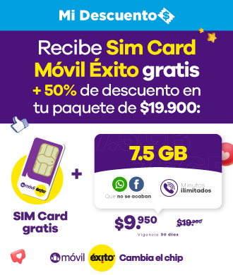 recibe simcard móvil éxito gratis +50% de descuento en tu paquete de 19900