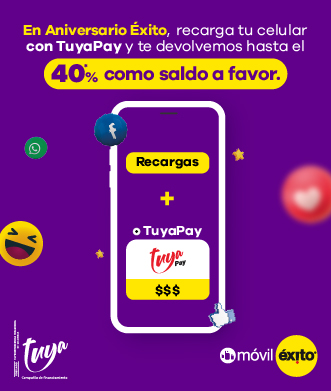 En aniversario exito recarga tu celular con tuyaPay y te devolvemos hasta el 40% como saldo a favor