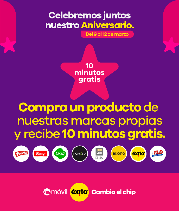 Compra un producto de nuestras marcas propias y recibe 10 minutos gratis