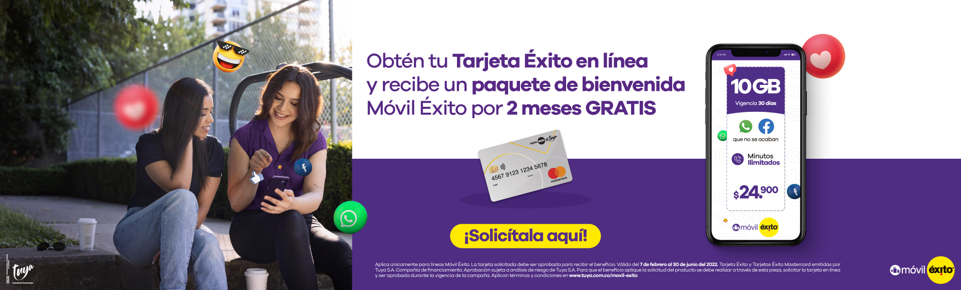 Obtén tu tarjeta éxito en linea y recibe un paquete de bienvenida móvil éxito por dos meses gratis