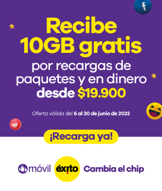 Recibe 10GB GRATIS Por recarga de paquetes y en dinero desde $19.900