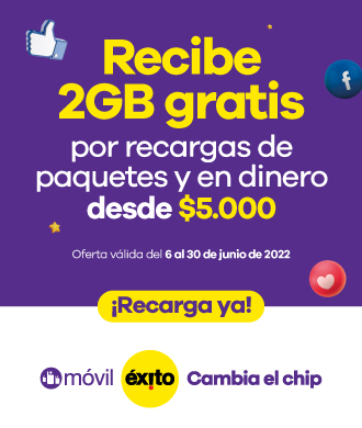 Recibe 2GB GRATIS Por recarga de paquetes y en dinero desde $5.000