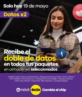 Solo hoy 19 de mayo datos x2 recibe el doble de datos en todos tus paquetes en almacenes seleccionados
