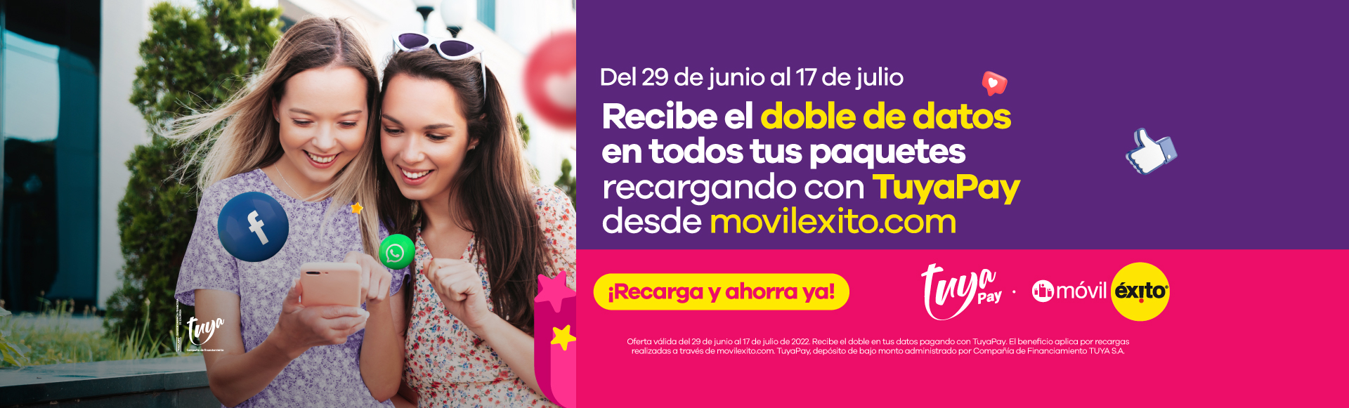 Recibe el doble de datos en todos tus paquetes recargando con tuya pay desde movilexito.com