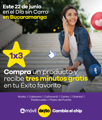 el 22 de junio en el dia del carro en bucaramanga compra un producto y recibe 3 minutos gratis en tu exito favorito