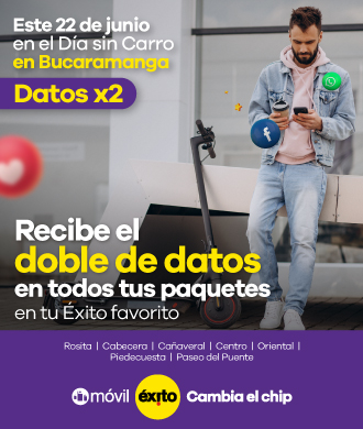 este 22 de junio en el dia sin carro en bucaramanga recibe el doble de datos en todos tus paquetes en tu exito favorito