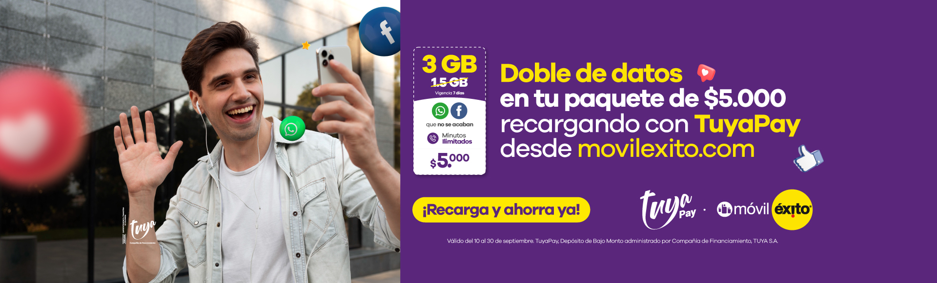 Móvil Éxito - Oferta TuyaPay septiembre - Banner Desktop- doble datos