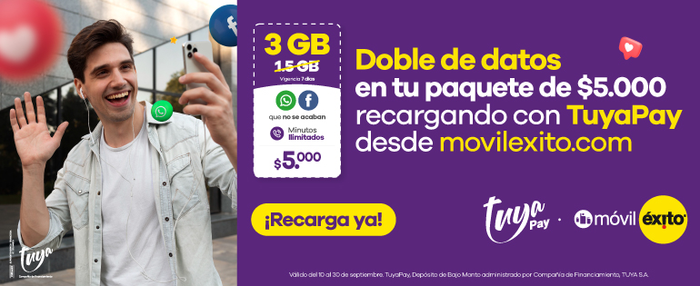 Móvil Éxito - Oferta TuyaPay septiembre - Banner mobile-doble datos